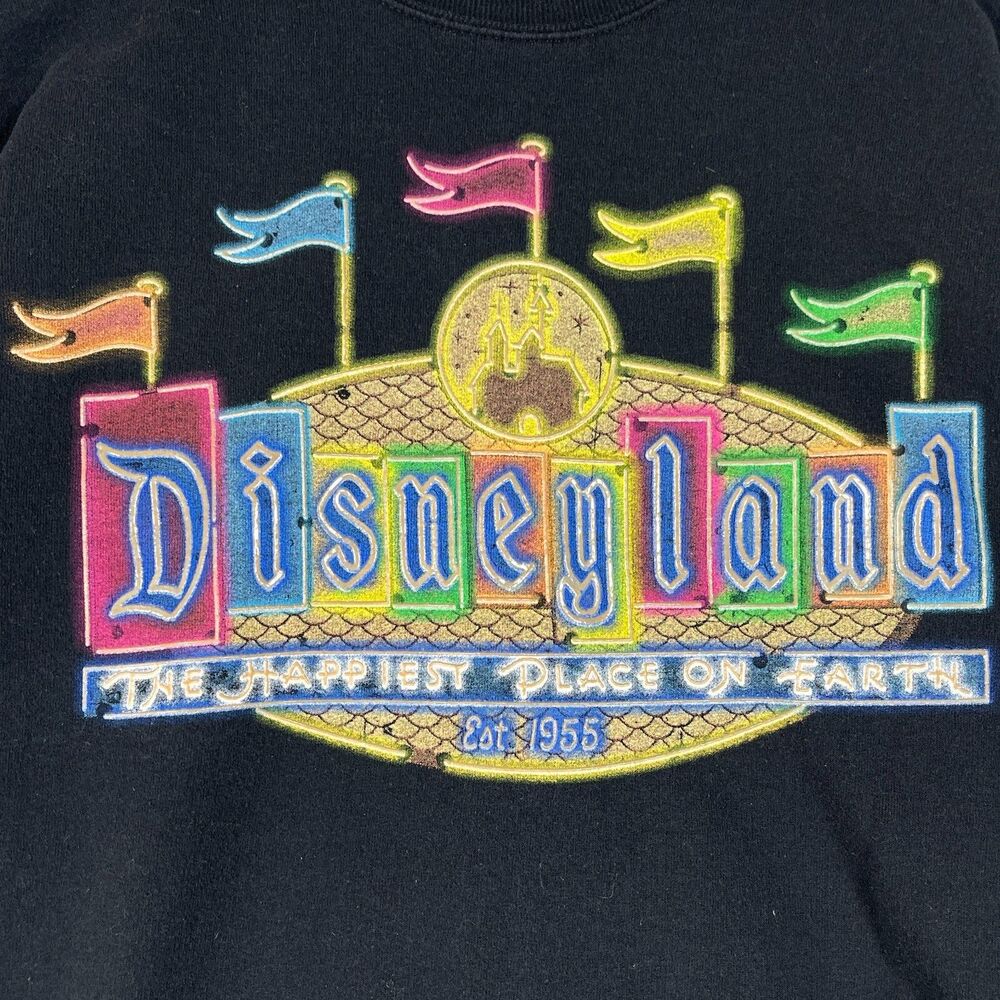 Disney Sweatshirt Women Small Black Graphic The Happiest Place On Earth Pullover - Picture 2 of 7